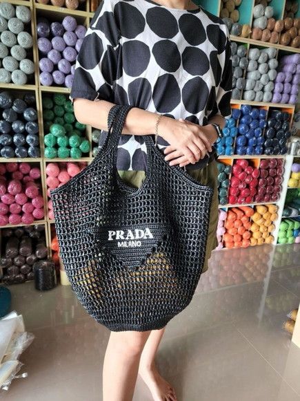 Prada Raffia Tote Bag-Black