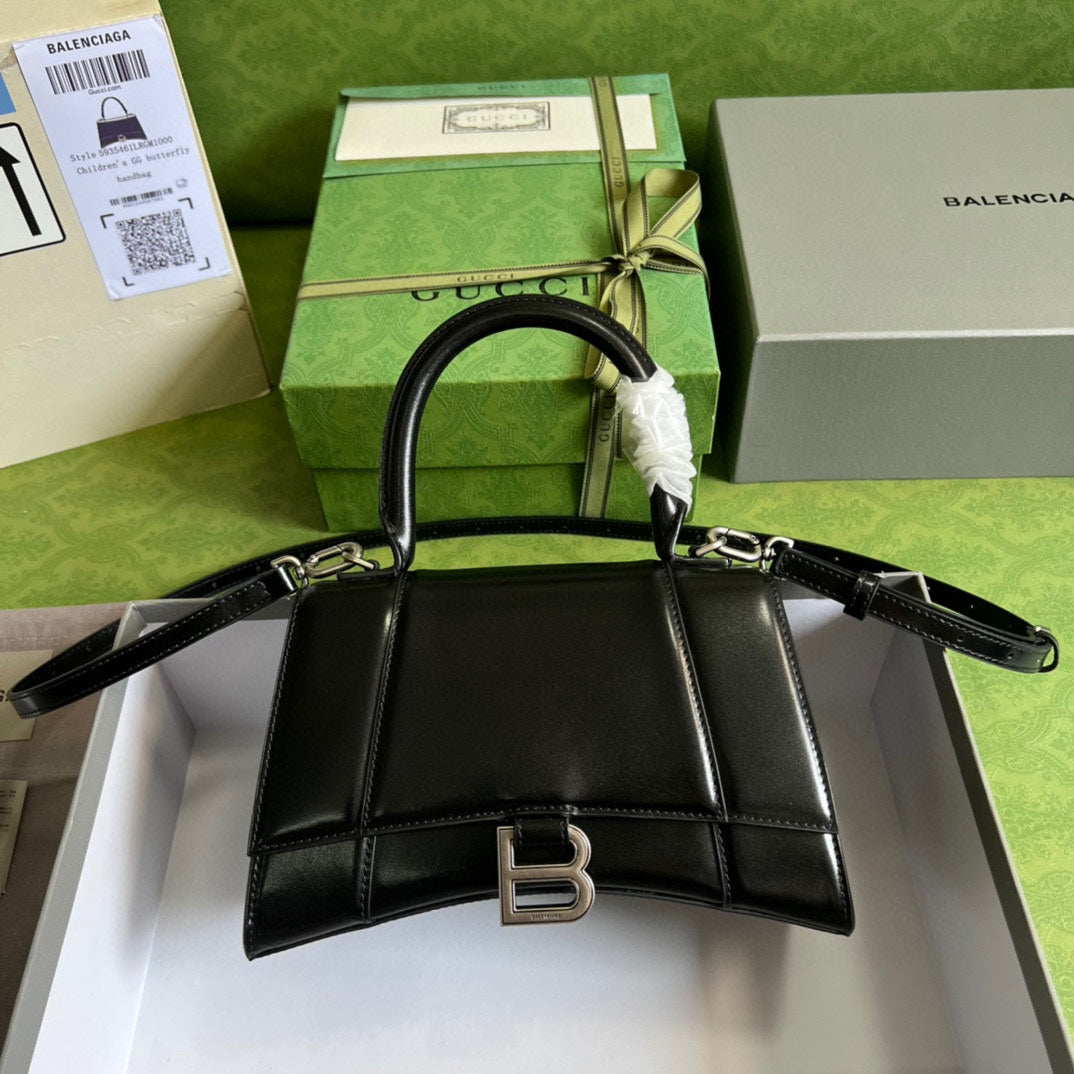 Balenciaga Hourglass Small Black Silver Hardware - 22.5x14.5x10cm