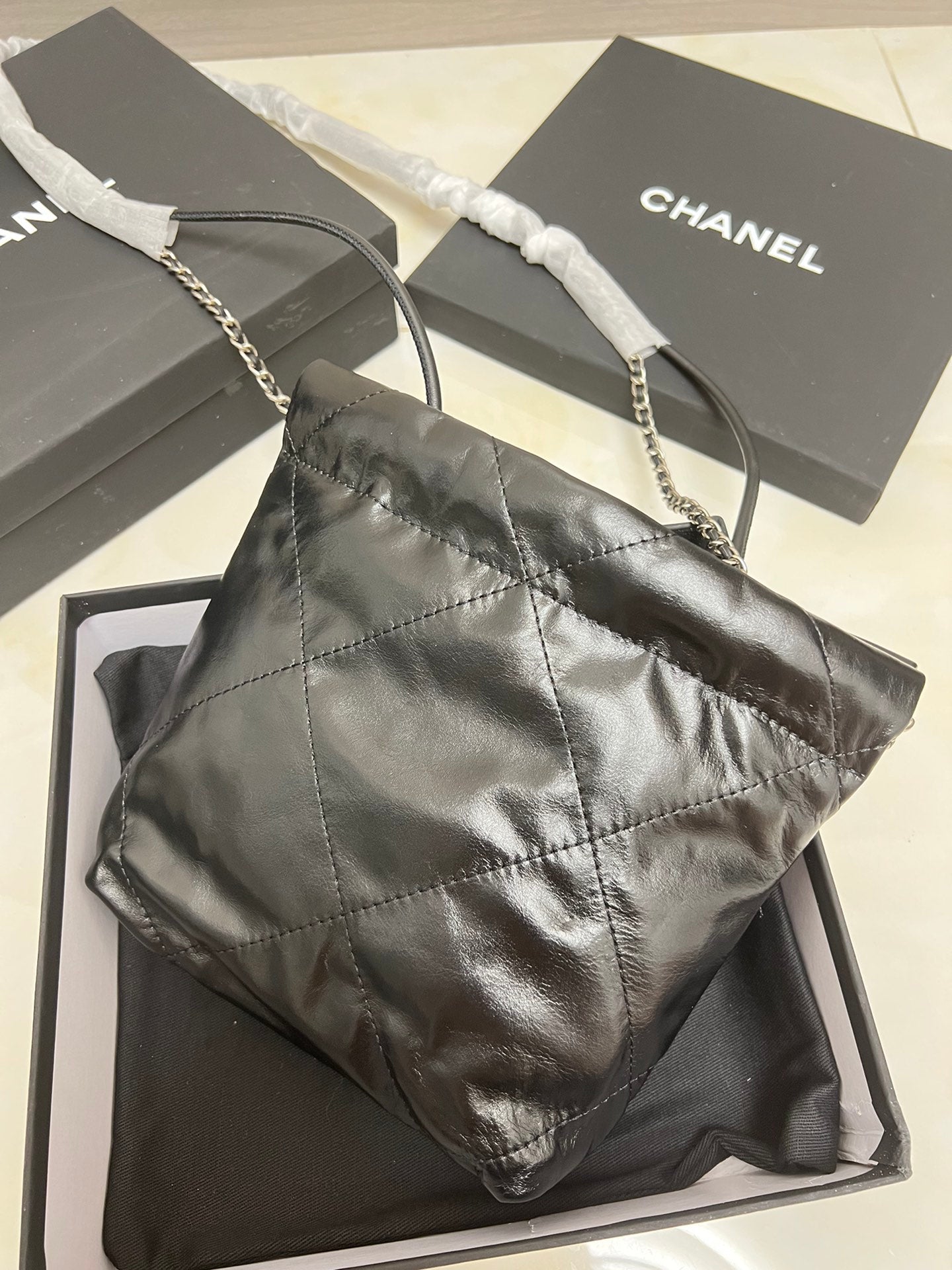 CHANEL22 Hand Bag In Black Silver Hardware Size 20x18x6 cm