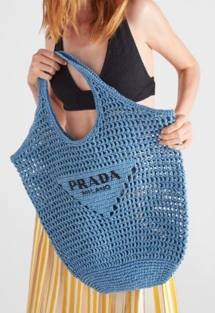 Prada Raffia Tote Bag-Blue