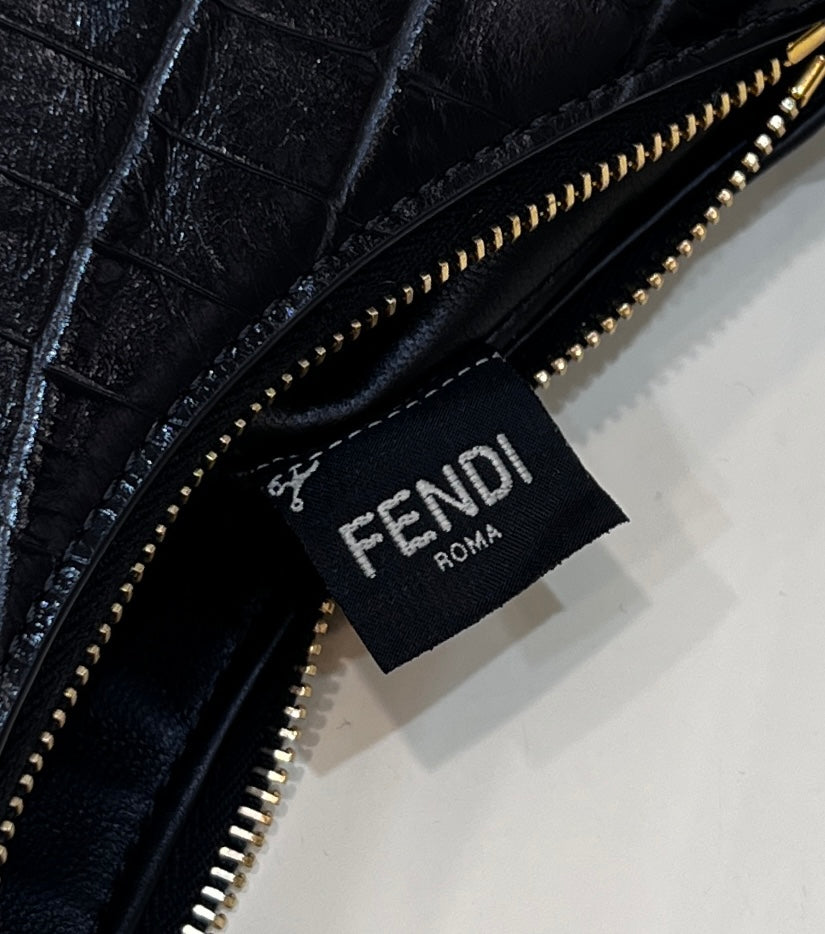 Fendi Small Graphy In Black Crocodile Leather - 10×29×24.5cm