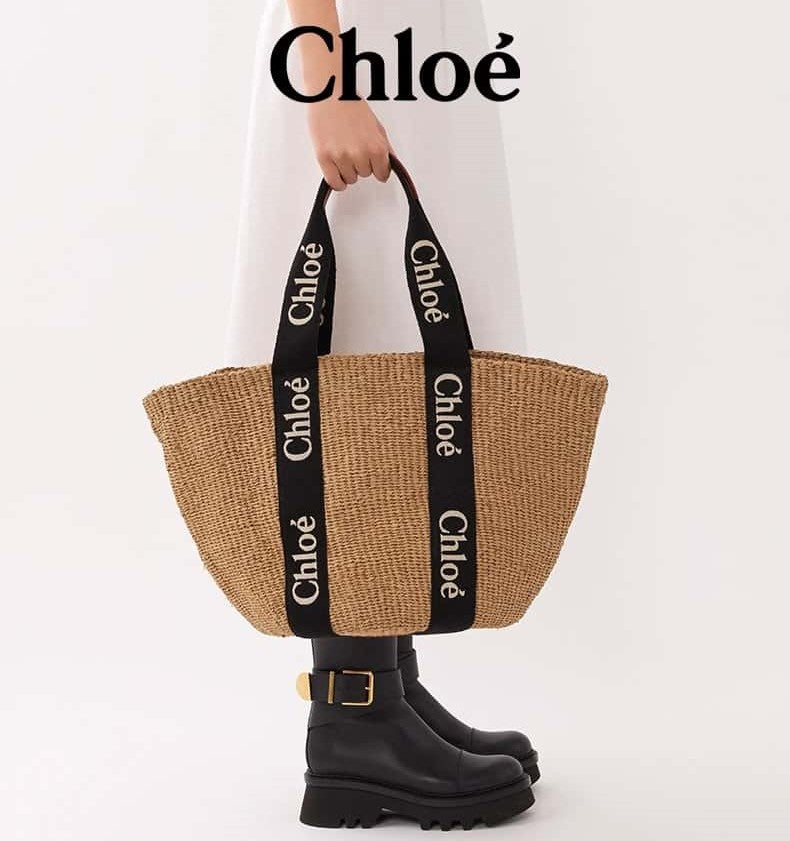 Chloé Women's Brown Raffia Woody Large Tote