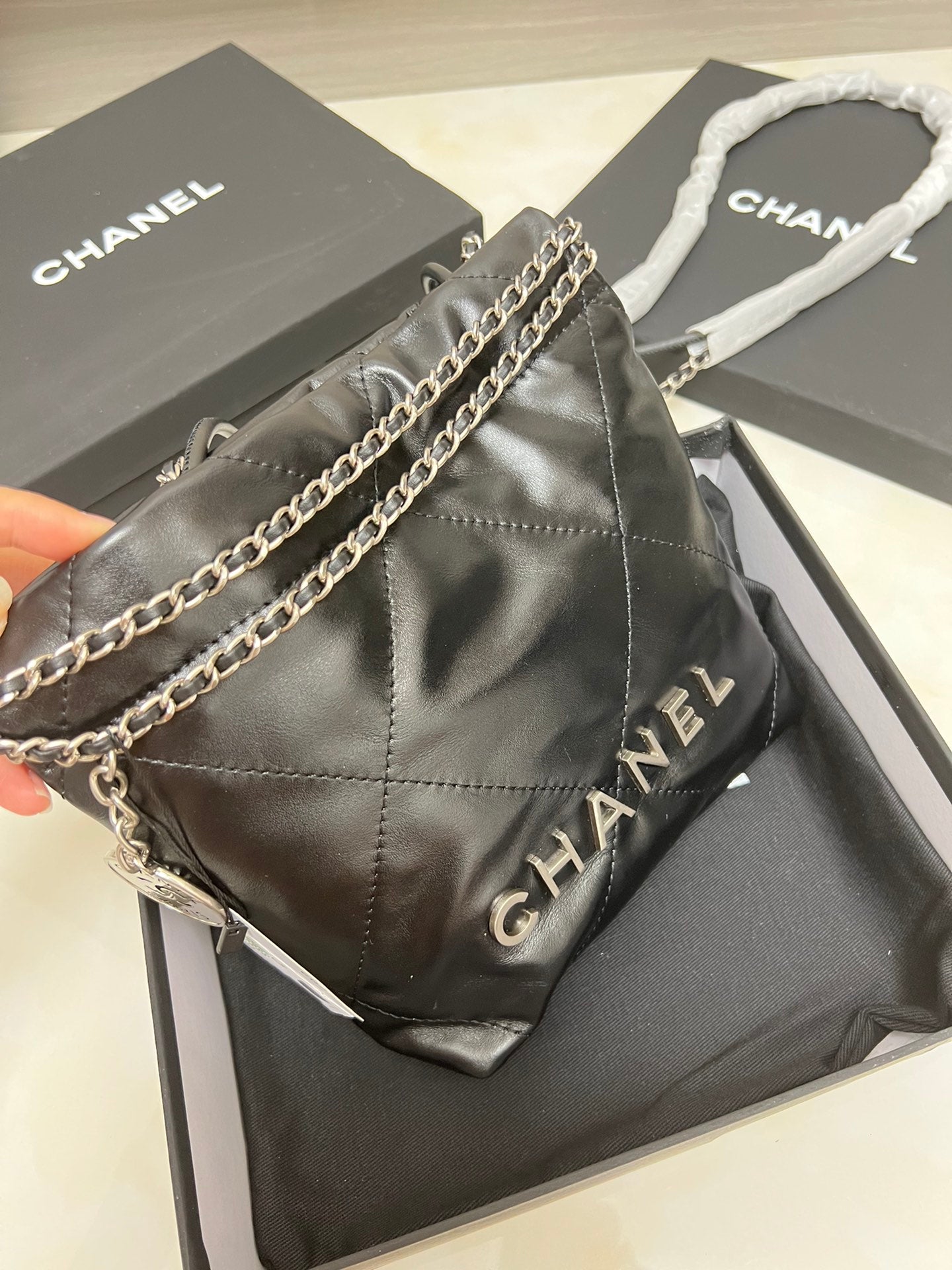 CHANEL22 Hand Bag In Black Silver Hardware Size 20x18x6 cm