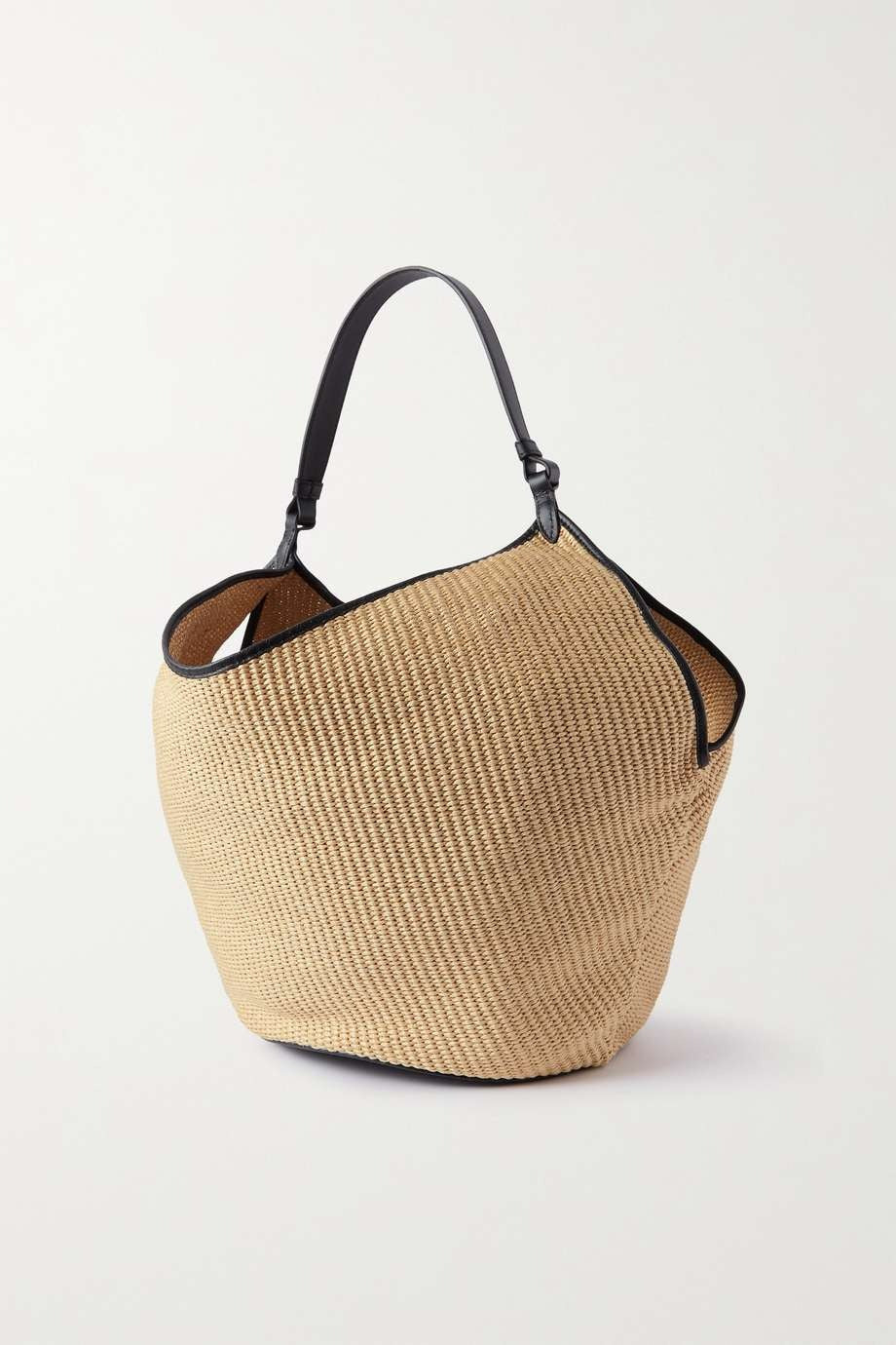 KHAITE Lotus medium leather-trimmed raffia tote