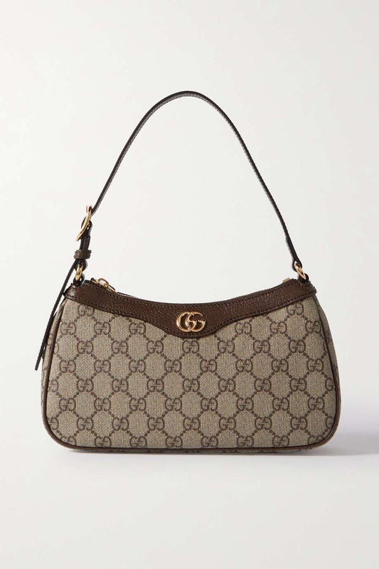 GUCCI Ophidia embellished textured leather-trimmed printed coated-canvas shoulder bag