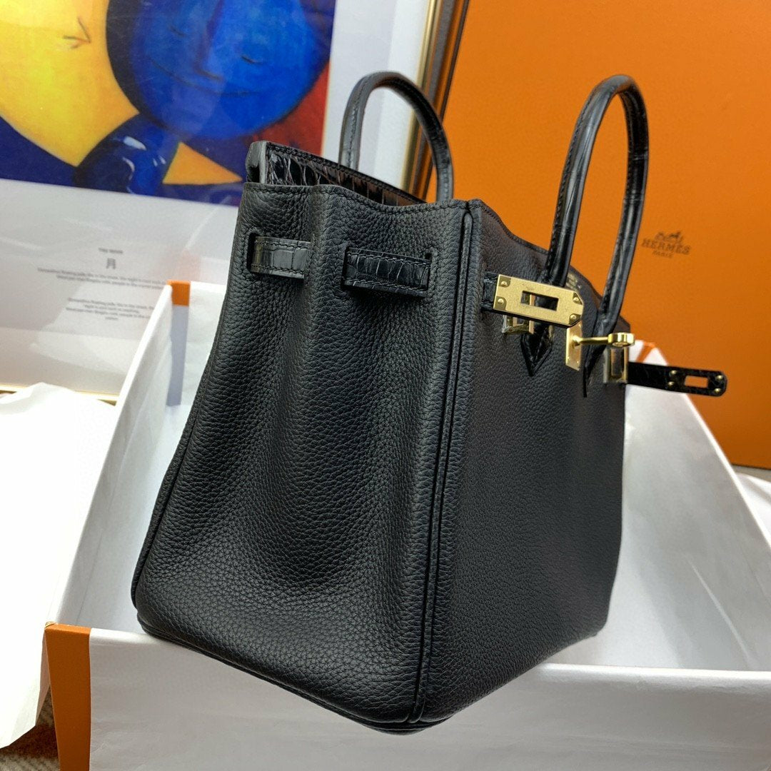 Hermes Birkin 25 Nata Swift Gold Hardware Black