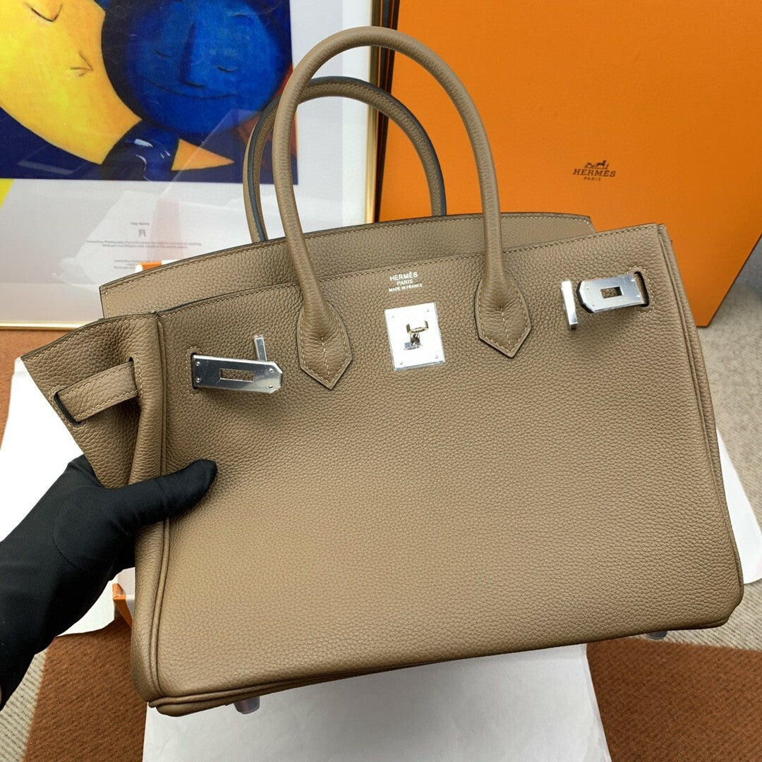 Hermes Birkin 30 Togo Etoupe Bag Silver Hardware Handbags (11.8in30cm)