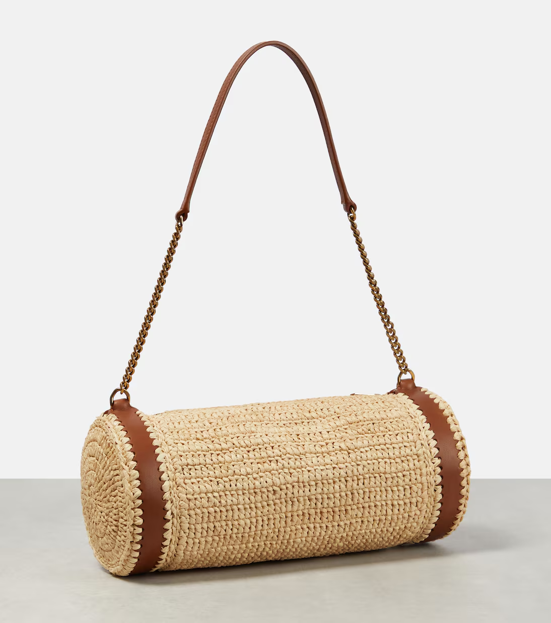 SAINT LAURENT Cassandre Small raffia shoulder bag