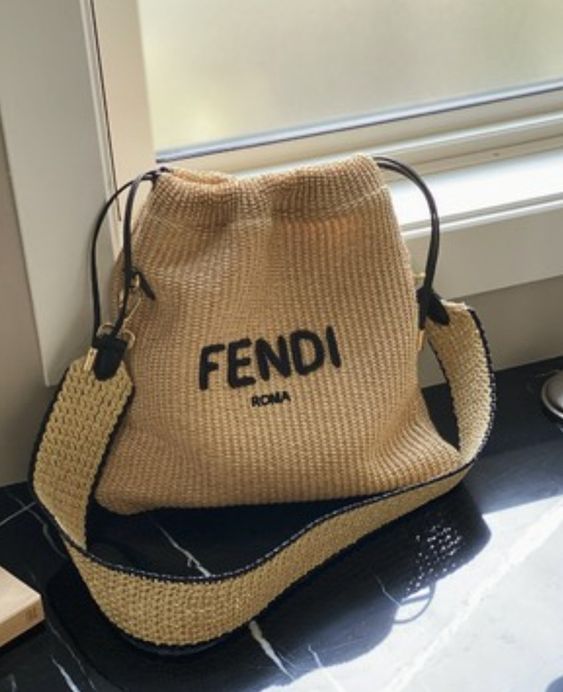 Fendi Logo Drawstring Bag Raffia