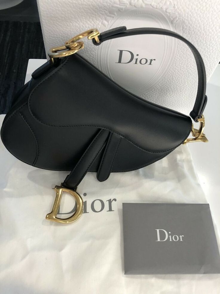 Dior Vintage Ostrich Black Leather Saddle Bag With Gold Ornaments