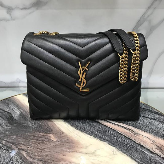 YSL Medium 32 Loulou Bag Black in Gold 32x22x11cm