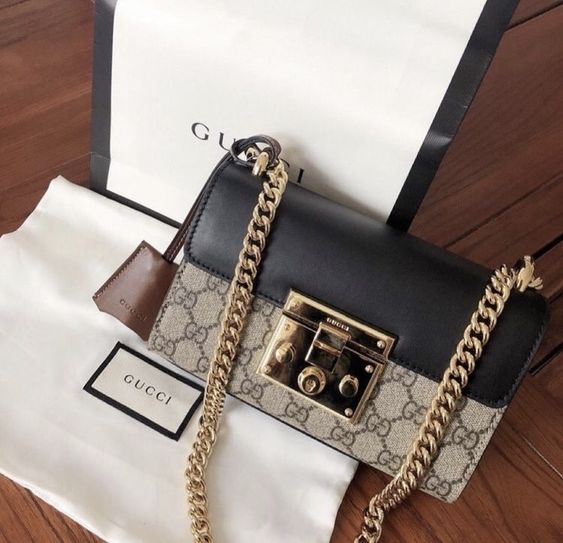 Gucci Black Flap Chain Padlock Small GG Shoulder Bag