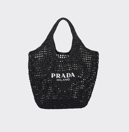 Prada Raffia Tote Bag-Black