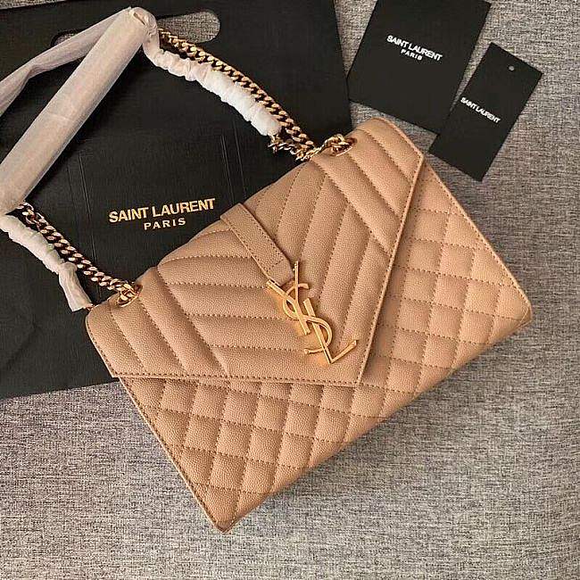 YSL  Envelope Medium Beige Grain Leather 24x17.5x6 cm