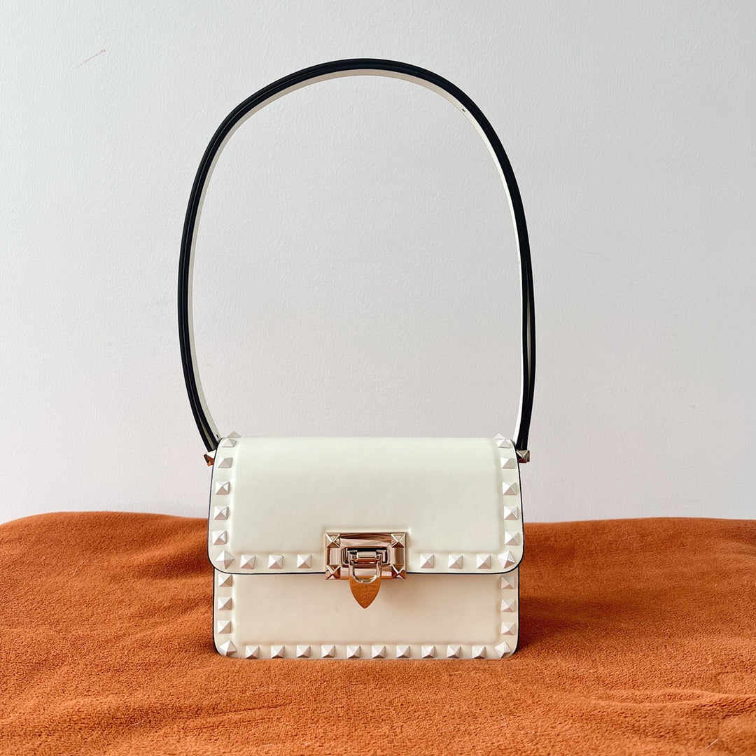 Valentino Garavani Rockstud Shoulder White Bag - 18.5x12x8cm