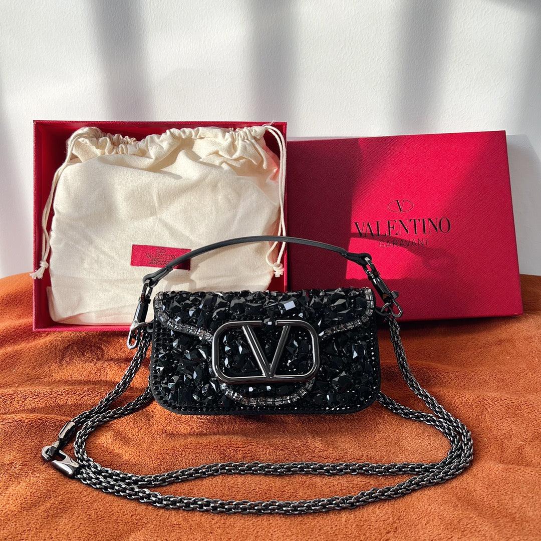 Valentino Garavani Mini Locò Black Crystal - 19 x 10.5 x 5 cm