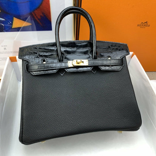 Hermes Birkin 25 Nata Swift Gold Hardware Black