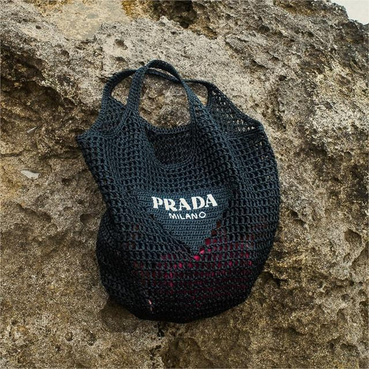 Prada Raffia Tote Bag-Black