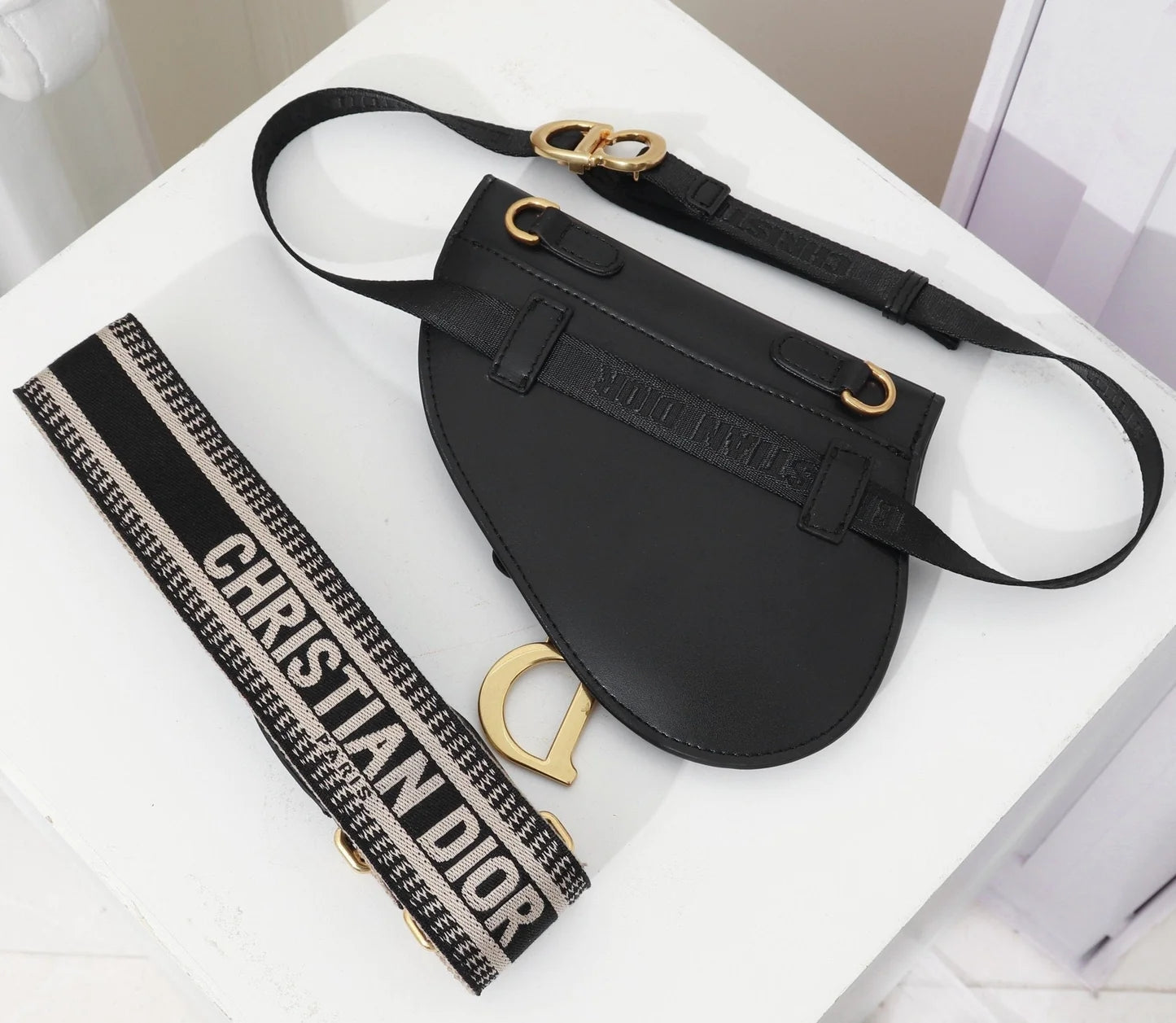 Dior Black Leather Mini Saddle Bag