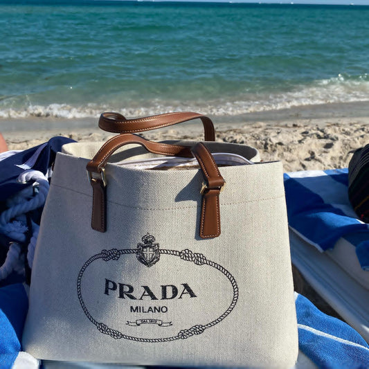 Prada logo-print canvas tote bag