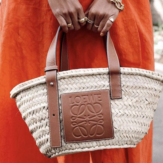 Loewe Brown/Cream Raffia and Leather Basket Tote