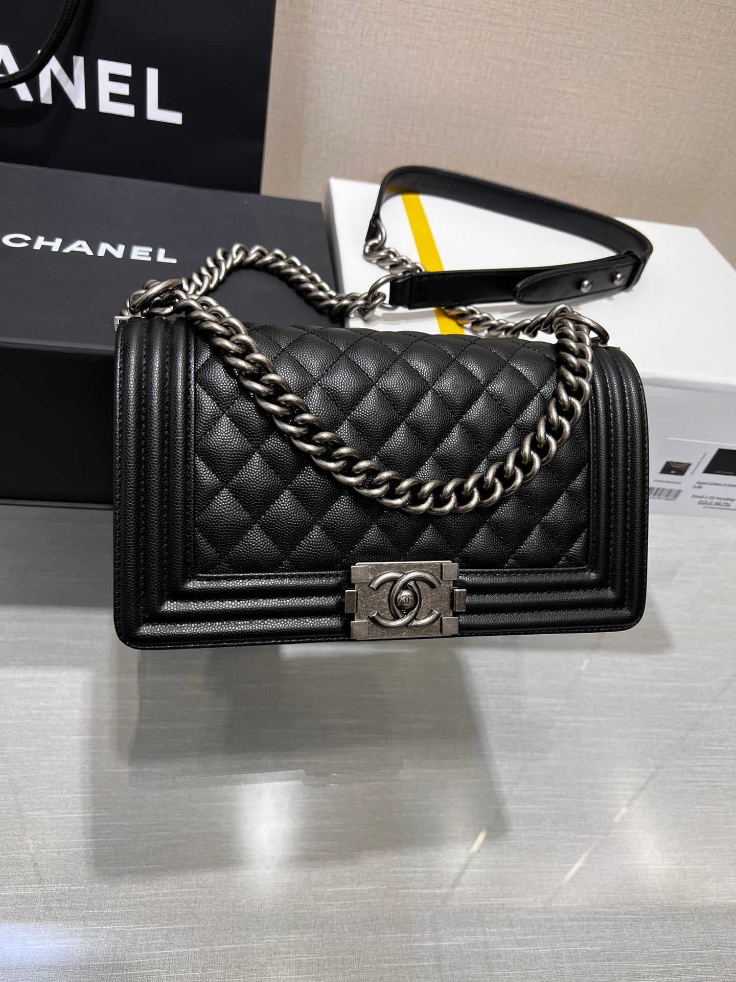 CC Leboy Medium 25 Quilted Black Caviar Silver Hardware 25cm