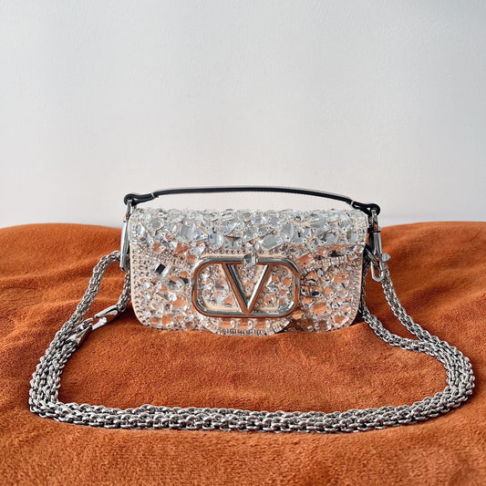 Valentino Garavani Mini Locò White Crystal - 19 x 10.5 x 5 cm