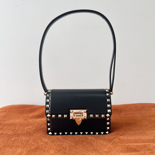 Valentino Garavani Rockstud Shoulder Black Bag - 18.5x12x8cm