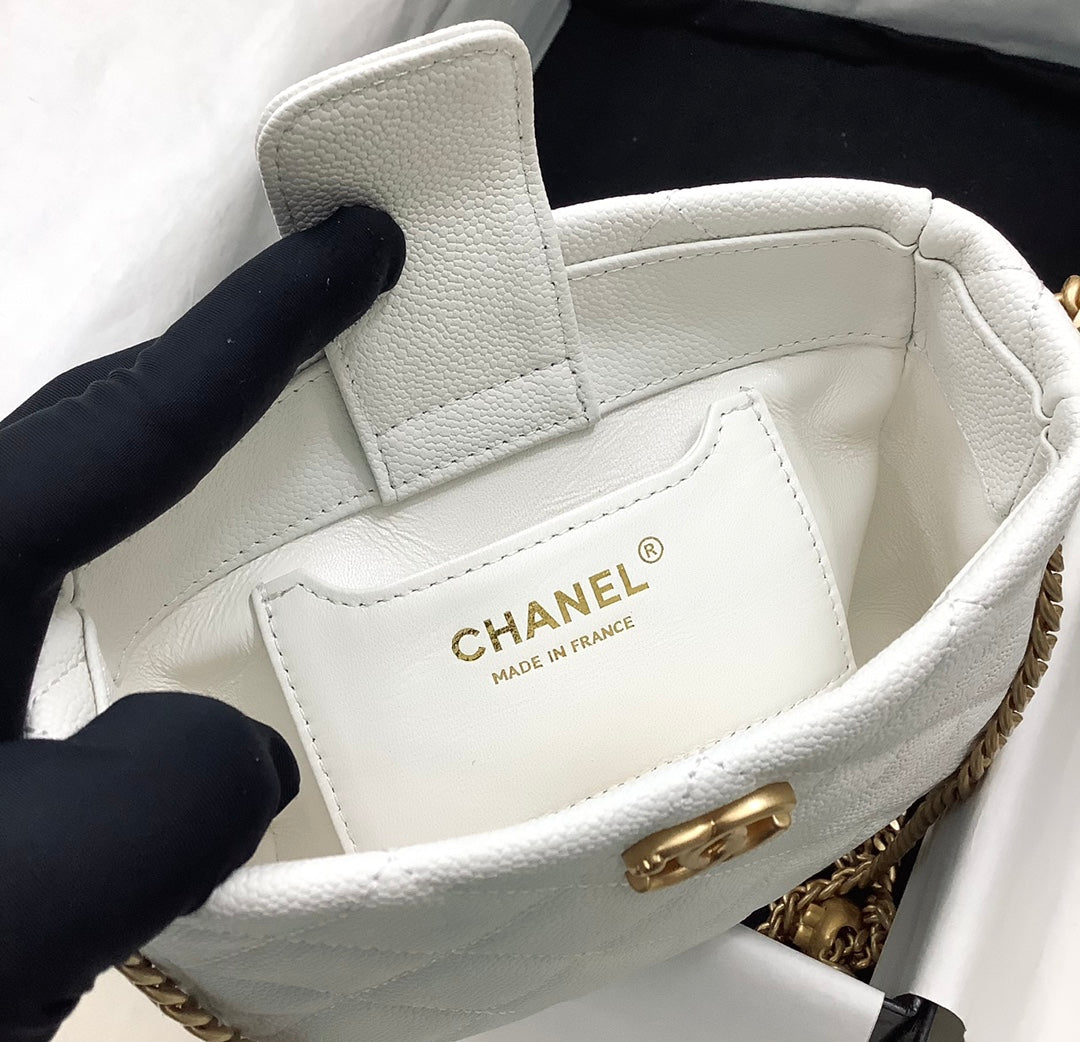 CHANEL | 23P Chanel Hobo Mini White Caviar Ghw Size 16 cm