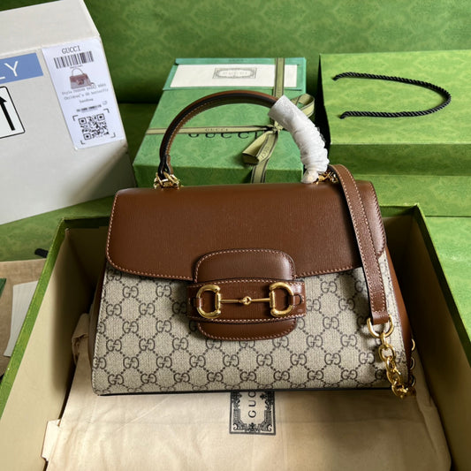 Gucci Horsebit 1955 Medium Ophidia and Brown Leather 29x20x13cm