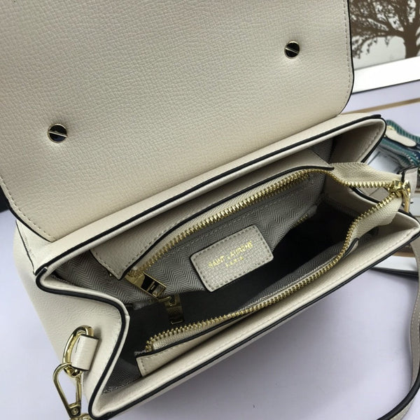 YSL original leather women's shoulder bag in White