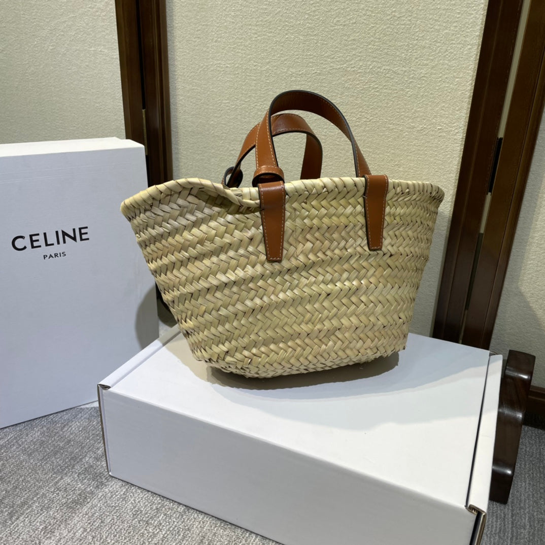 Celine Triomphe Raffia Tote In Brown - 19 X 20 X 10cm