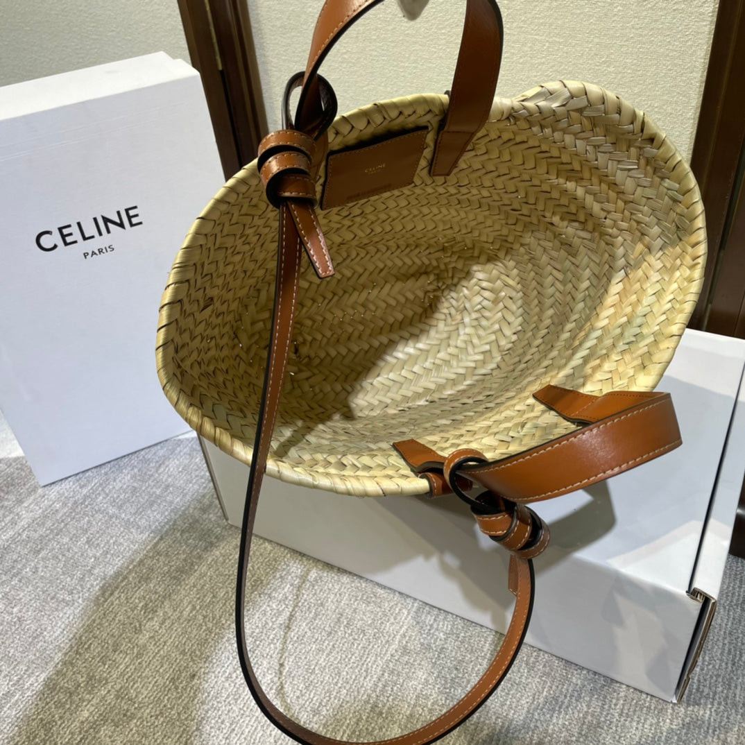 Celine Triomphe Raffia Tote In Brown - 19 X 20 X 10cm