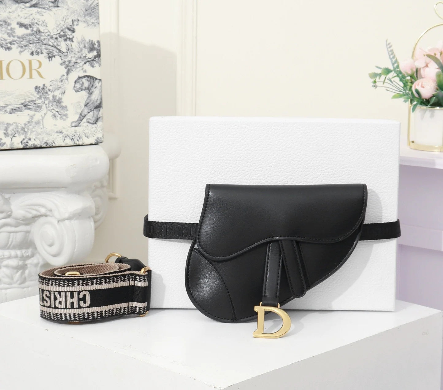 Dior Black Leather Mini Saddle Bag