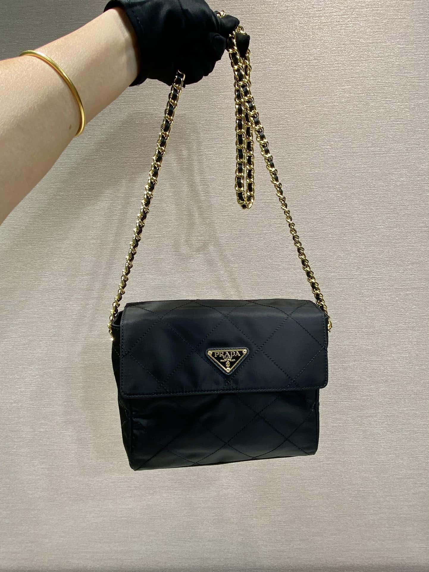 Prada Tessuto Flap Nylon Shoulder Bag With Chain Strap Kaialux 23x18x6cm