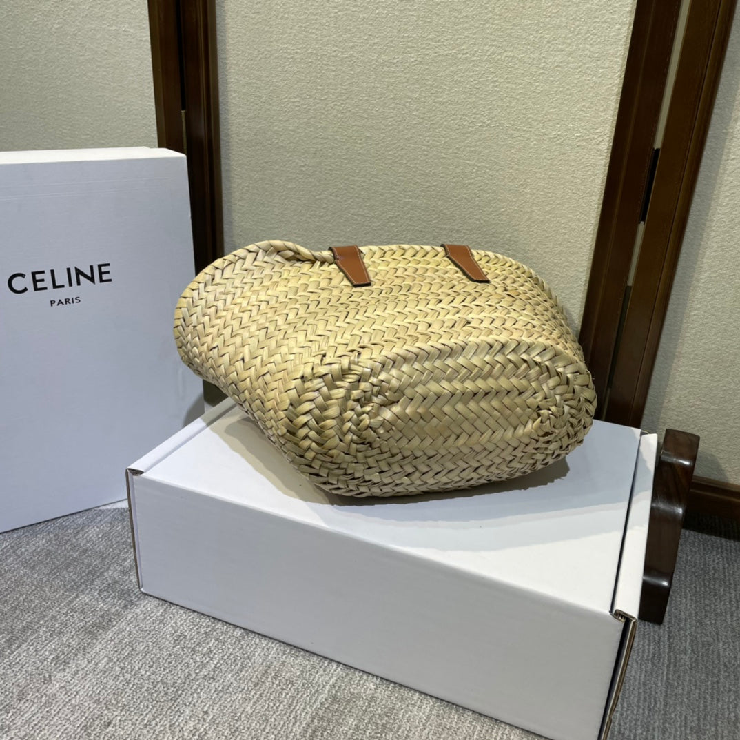 Celine Triomphe Raffia Tote In Brown - 19 X 20 X 10cm