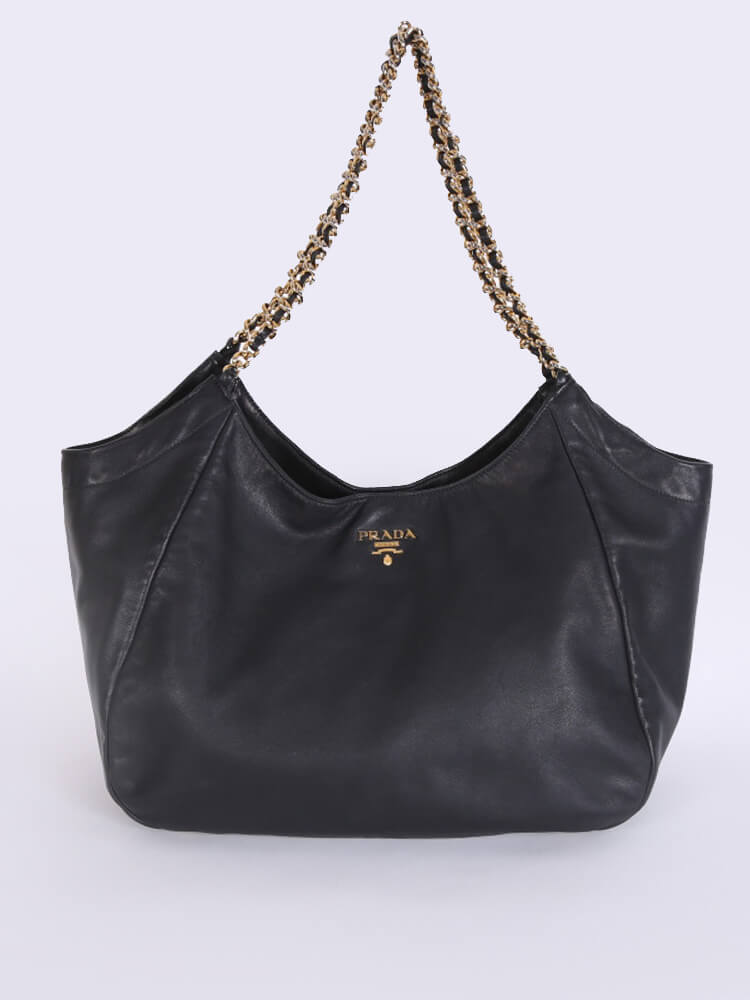 PRADA Vitello Soft Chain Handle Shoulder Bag Nero 48 x 33 x 20cm