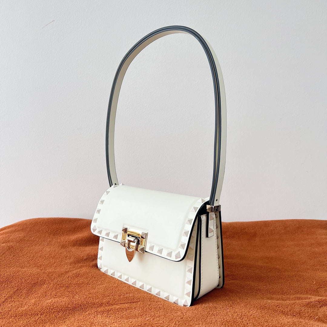 Valentino Garavani Rockstud Shoulder White Bag - 18.5x12x8cm