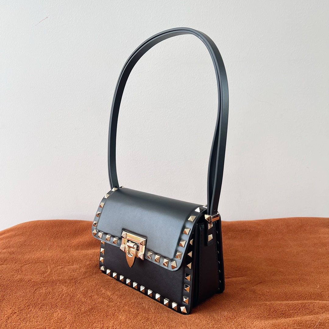 Valentino Garavani Rockstud Shoulder Black Bag - 18.5x12x8cm