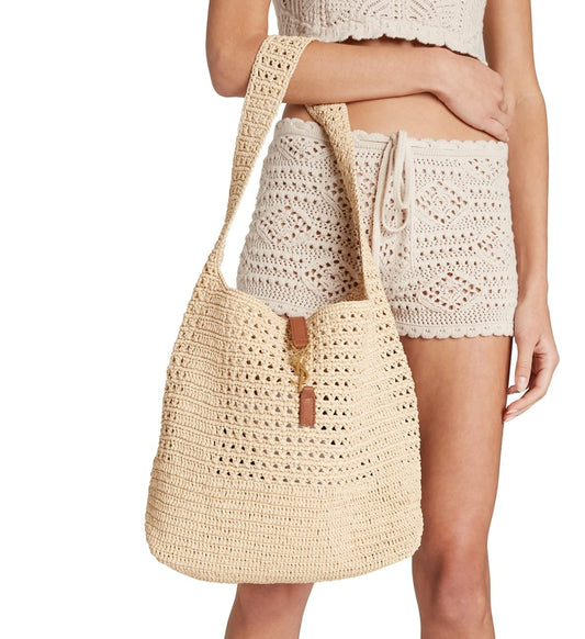 SAINT LAURENT Hobo YSL Shoulder Bag in Raffia