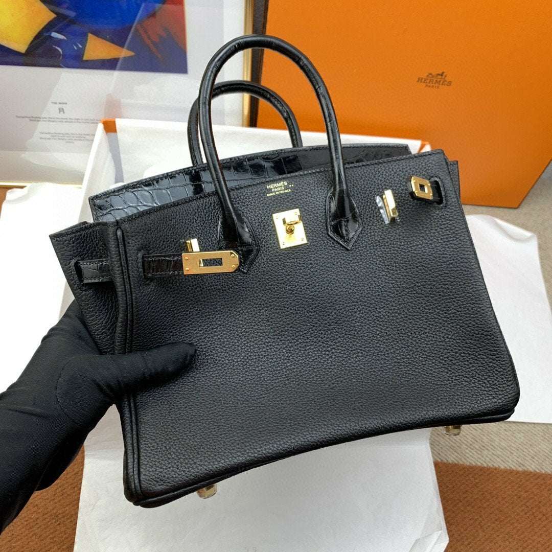 Hermes Birkin 25 Nata Swift Gold Hardware Black