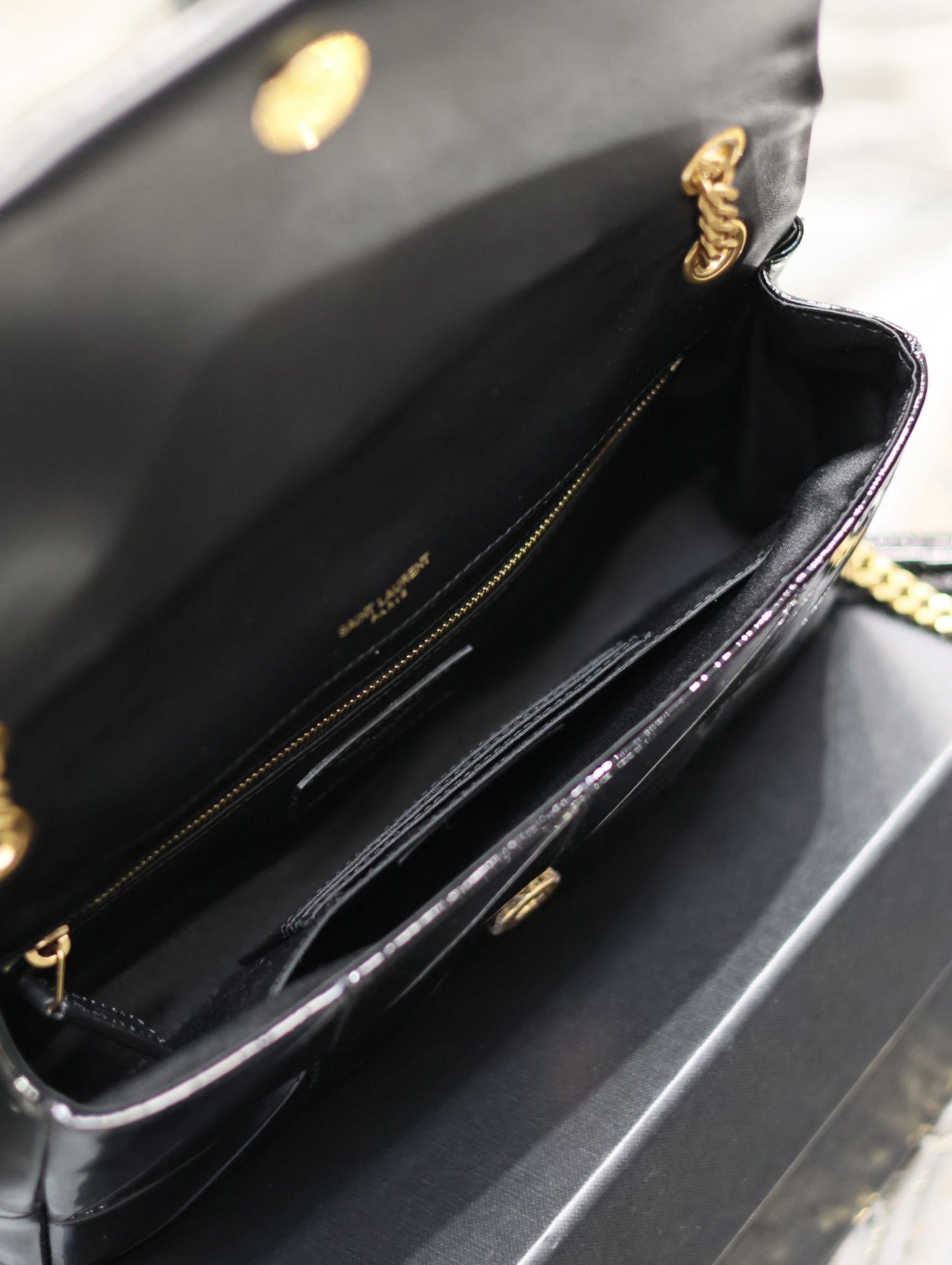 YSL Jaime Patent Black Bag - 25x15x7.5cm