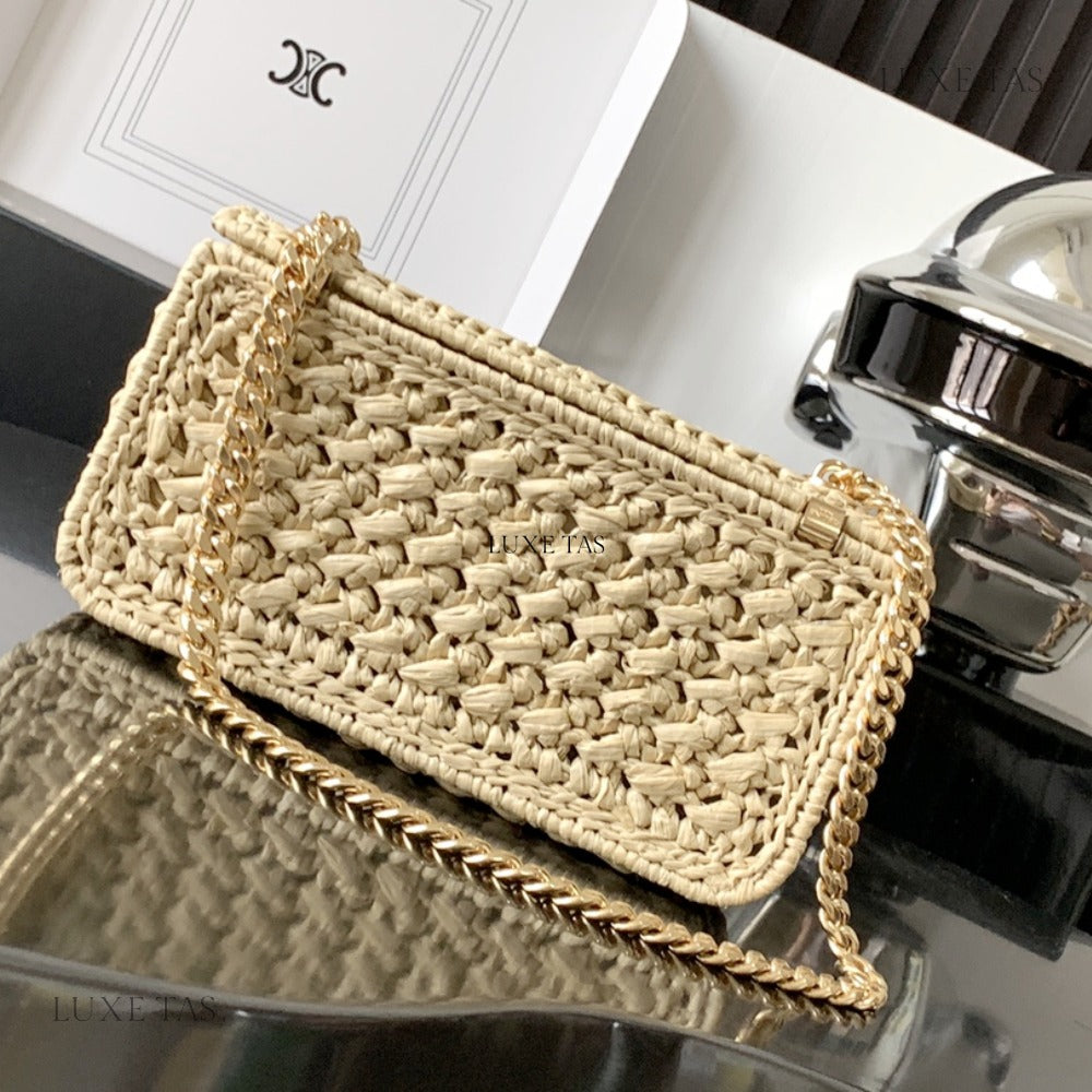 CELINE Chain Shoulder Bag Triomphe In Raffia Natural - Shoulder Bag for Women