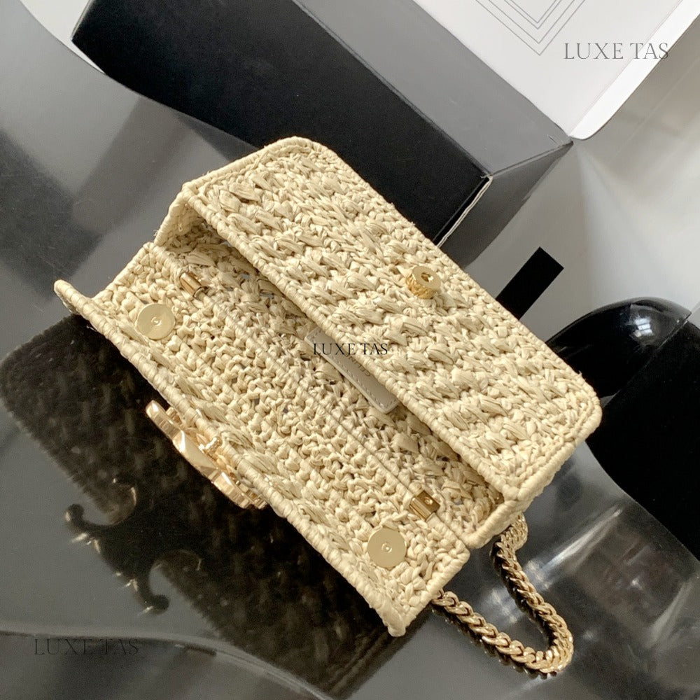 CELINE Chain Shoulder Bag Triomphe In Raffia Natural - Shoulder Bag for Women