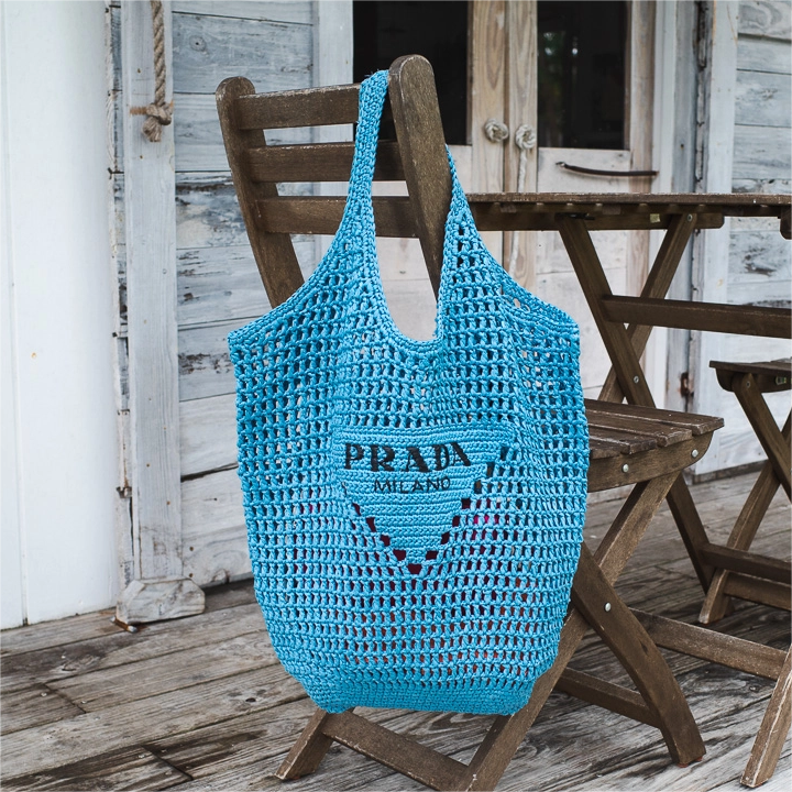 Prada Raffia Tote Bag-Blue