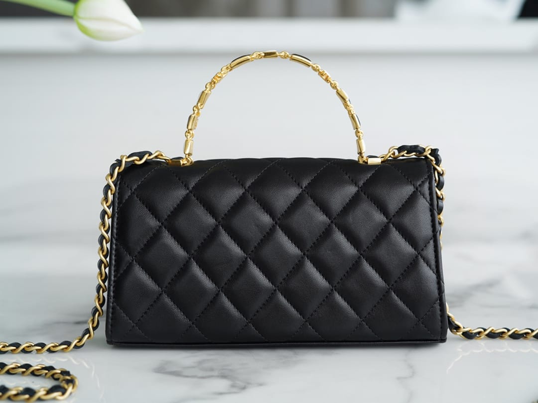 Authentic CHANEL 22B Kelly large black chain bag with enamel buckle AP2946 10×18×4.5cm