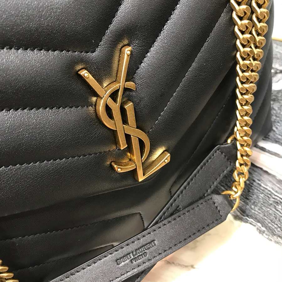 YSL Medium 32 Loulou Bag Black in Gold 32x22x11cm