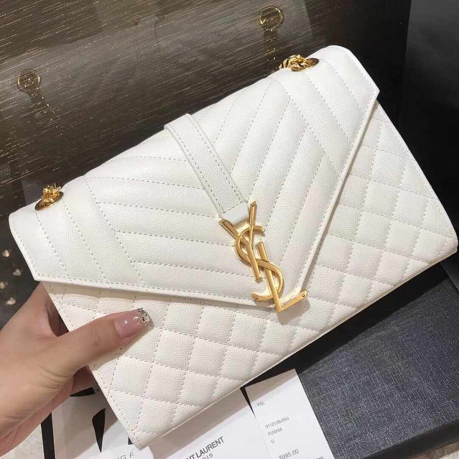 YSL  Envelope Medium White Grain Leather 24x17.5x6 cm