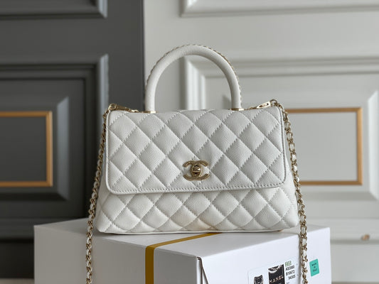 Chanel Coco Handle White Bag - 24x14x10cm