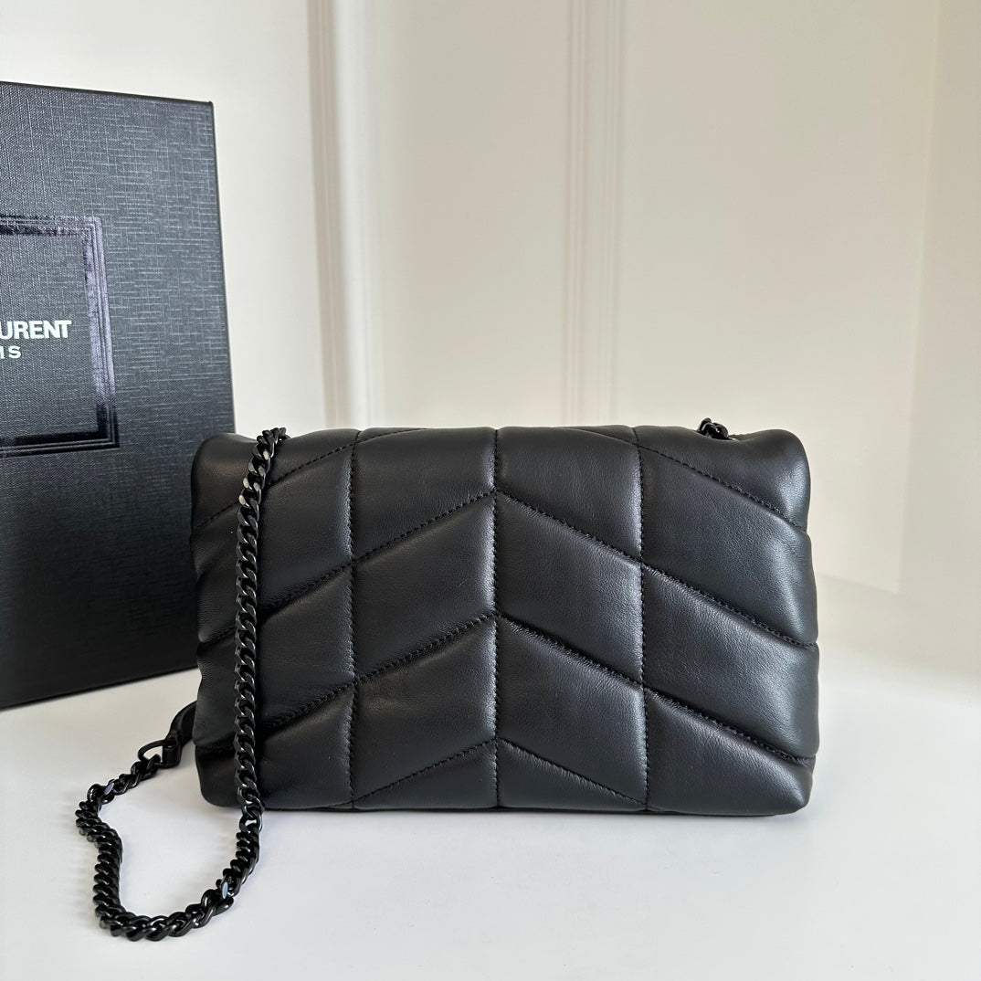 YSL  Loulou Puffer Toy Bag In Quilted Lambskin Black Size 23x15.5x8.5